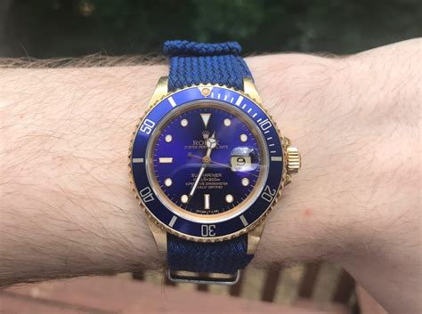 rolex with blue shark strap|rolex submariner blue dial.